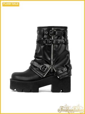 Platform Ankle Boots Faux Leather Block Heel Punk Booties